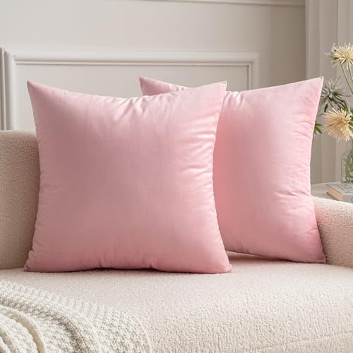 MIULEE 2er Set Kissenbezug 50x50 cm samtkissen couchkissen Rosa | Kissenhülle Dekorative Dekokissen Sofakissen Wurfkissenbezug mit Verstecktem Reißverschluss Sofa Schlafzimmer
