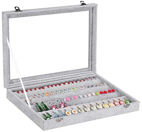 AUTOARK Ice Velvet Clear Lid 55 Pairs Earring Tray Showcase Display Organizer,AJU-024