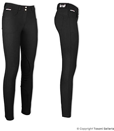 Horses, Pantaloni da Equitazione Donna Aurora, con Grip in Silicone sul Ginocchio Antiscivolo, Elasticizzati, per Gare e Allenamento, Nero ITA 44