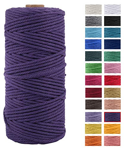 JeogYong Naturliches Baumwolle Garn, Baumwollgarn Makramee-Seil Weiches Baumwoll-Seil, zum Wandbehänge, Pflanzenhalter, Basteln, Heimtextilien, Geschenkverpackung 3 mm x 100 m (Modena)