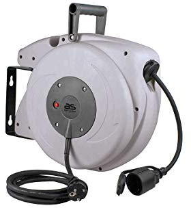 as - Schwabe Automatischer Kabelaufroller 15 m - 180° schwenkbar - Schutzkontaktstecker und 2 m Zuleitung & Schutzkontaktkupplung - 230V/16A, IP20, 12647