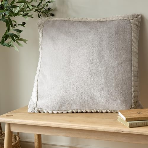 Catherine Lansfield Velvet and Faux Fur Soft Touch 55x55cm Cushion Natural