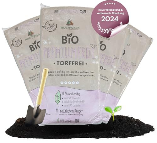 Hochwald - Bio Premium Erde 80 L torffrei mit nachhaltigem Langzeitdünger - Universal Pflanzerde mit Natur Dünger für Garten- & Zimmerpflanzen - Universalerde für Kräuter Gemüse mit Bodenhilfsstoffen