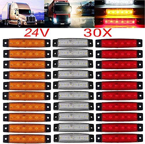 KYYET DC 24V LED-Seitenmarkierungsleuchten 6 LED 2835 SMD Begrenzungsleuchten für LKW Anhänger Wohnmobil Campervan Pickup Traktor Lastwagen SUV Boot Stoßfest (10 Stück rot + 10 Stück weiß + 10 Stück