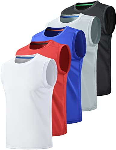 Liberty Imports Pack of 5 Men's Stretch Cool Dry Muscle Tank Tops Athletic Crewneck Sleeveless Workout Shirts (Set 2, 3X-Large)