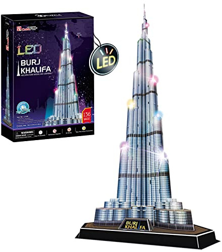 3D-pussel - Burj Khalifa Led | pussel gåva barn 8 år | 3D-modellbyggnader för vuxna och barn | 136 stycken