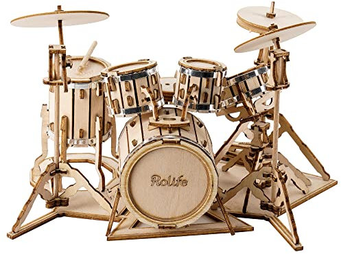 Rolife Puzzle 3D Legno per Adulti Modellismo da Costruire Kit Modello Strumento Musicale Batteria (Drum kit)