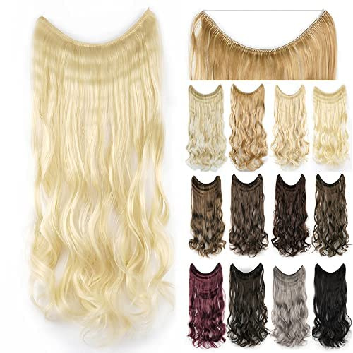 IMISSU 22'' 26'' Langer Körper gewellter Haarverlängerungen Fischschnur Haarteil Synthetische unsichtbare Kopfbedeckung Flip Lockig Haarverlängerungsstücke (26 Zoll,613 Blond)