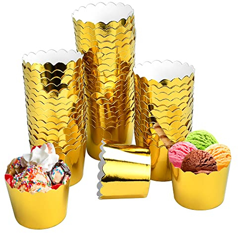 QINERSAW 50 Stück Muffinförmchen Papier Cupcake Förmchen Cupcake Backbecher Papierbackförmchen für Dessert Hochzeit Party Geburtstag Taufe 45 x 50mm（Gold）