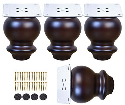 4 Stück Massivholz Ersatz Möbelfüße, Moderne Vintage Schrankfüße, Antike Möbelbeine mit Montageplatten Schrauben, für TV-Ständer Couchtisch Sofa Couch Ottomane (8cm/3.15in)