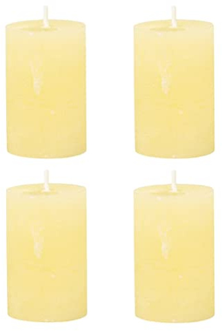 Chic Antique 4er Set Macon rustikale Stumpenkerze Kerze Antik Altarkerzen 100% Paraffin Lange Brenndauer (Melon-gelb, 8x5 cm)