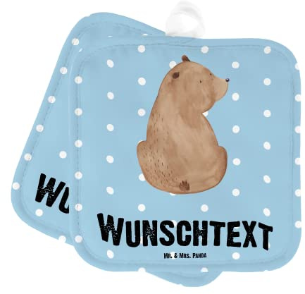 Mr. & Mrs. Panda Topflappen selbst gestalten Bär Schulterblick - Personalisierte Geschenke, Topfhandschuhe mit Namen, Motivation, Küchentextilien personalisiert, Weisheit, Weltansicht, Bären, Teddy