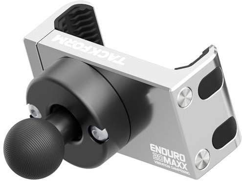 Tackform Enduro 20MAXX Vibe Chrom-Handyhalterung – Vibrationsdämpfung – Griff optimiert für Motorrad und raues Gelände | 20 mm Aluminiumkugel