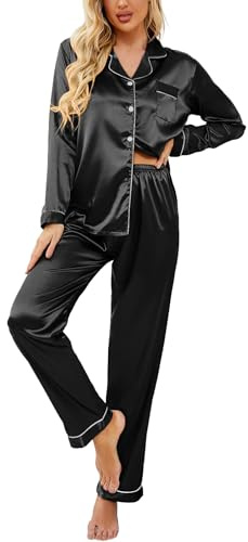Ekouaer Ensemble de Pyjama pour Femme en Satin de Soie à Manches Longues Pyjama en Satin de Soie pour Femme