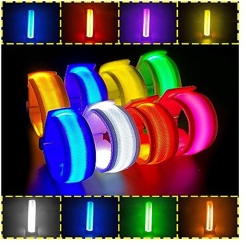 EKKONG Bracciale LED, Braccialetti Luminosi Braccialetto LED 8 Pezzi Bracciali che si Illuminano al Buio Forniture Feste Scure per Concerti, Festival, Sport, Feste, Serate