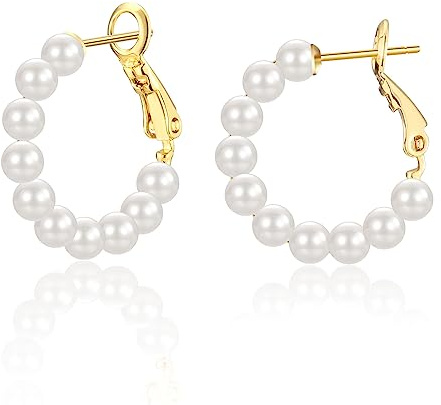Perlenohrringe Creolen Silber 925 | 18k Vergoldet Perlen Ohrringe für Damen Frauen Mädchen (20mm/30mm/40mm/50mm)