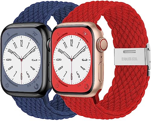 2ST Geflochtenes Solo Loop Band für Apple Watch Armband 41mm 40mm 45mm 44mm 42mm 46mm 38mm,Nylon Apfelband Armbänder für iWatch Armband Series 11 10 9 8 7 6 5 4 3 SE Ultra 49mm 3/2nd Herren Damen