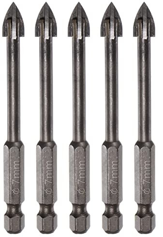 sourcing map 5pcs Titane Enduit Maçonnerie Perceuse Morceau, 7mm Triangle Béton Foret Mèches Céramique Carrelage Mèche Mèche avec 1/4 Hex Tige pour Céramique Carrelage sur Béton Brique Mur