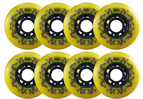IBOWZ Inline Skate Rollen 8er-Pack Inline-Skate-Räder, 90 A, 72 mm, 76 mm, 80 mm, Rollschuh-Räder, zum Austausch von Rollerblade-Rädern, Rollerblade-Skating-Räder, gelb, 80 mm