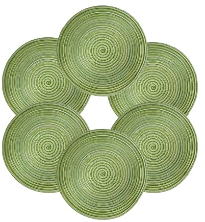 6Set Gewebte Tischsets Hitzebeständige rutschfest Rund37*37 cm(Grüner) | Reinigbar, rutschfeste und hitzebeständige,Handgewebt Schreibtisch schützen und dekorieren