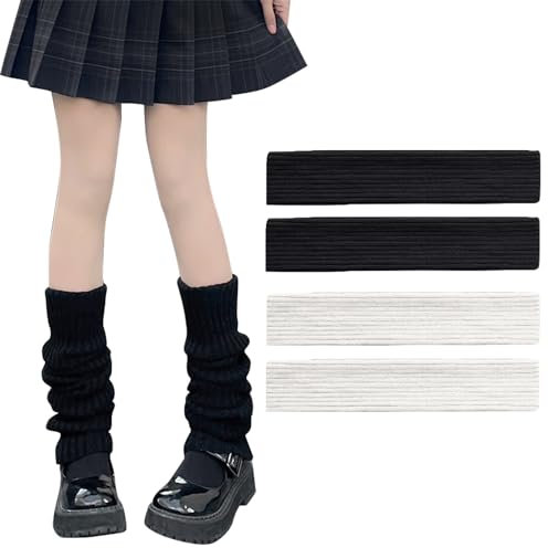 EUPSIIU 2 Paar Bein Stulpen Damen, Beinstulpen Gestrickt Winter Beinwärmer, Legwarmers Beinwärmer Stiefel Socken Strümpfe Overknees Stricken Beinstulpen für Zuhause Sport Ballett (2 Farben)