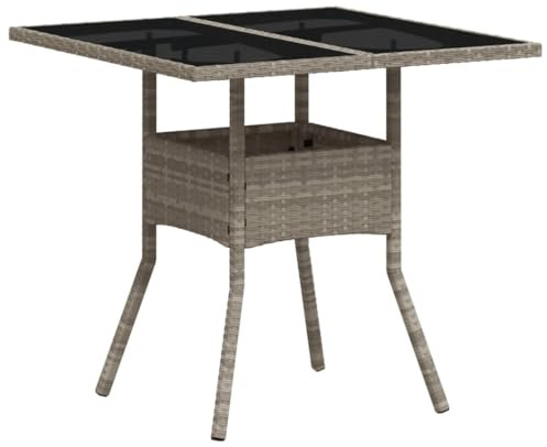 vidaXL Gartentisch mit Glasplatte, Esstisch mit Stahlrahmen, Beistelltisch für Garten Hinterhof Terrasse, Gartenmöbel, Hellgrau Poly Rattan