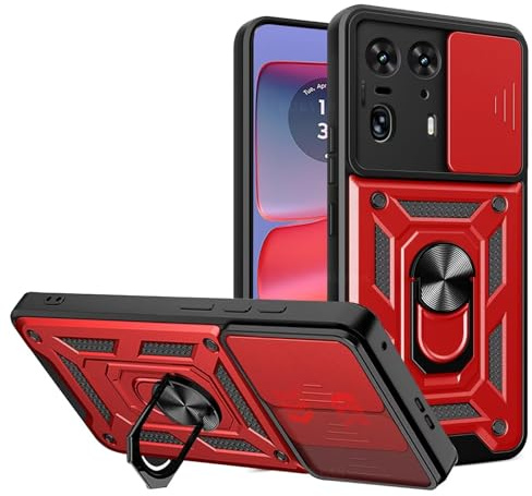 EASSGU Armorfodral för Motorola Moto Edge 50 Ultra (6,7 tum tum), magnetisk bas PC silikon ringhållare hårt fodral - röd