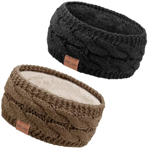 DRESHOW Varmt Stickat Pannband för Kvinnor Vinter Öronvärmare Elastiska Virkade Huvudomslag Tjocka Fleece Fodrade Hårband