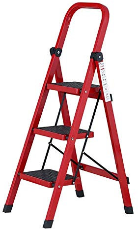 QZQJUILU Stuhl, Tritthocker, tragbare 3-stufige Leiter, Faltbarer, Rutschfester Pedalhocker für den Innenbereich, leichte Sicherheitstrittleitern, rot, praktischer Hocker/rot