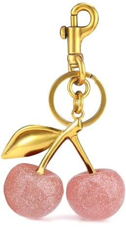 Glamifyr Schlüsselanhänger Kirsche,Taschenanhänger Damen Kirsch Anhänger Bag Charms Schlüsselanhänger Aesthetic,Kirschen Anhänger Tasche Schlüsselanhänger Gold Taschen Anhänger Süße Schlüsselanhänger