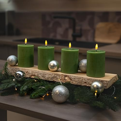 INSPINOVIA LED Echtwachs Kerzen 4er Set mit Fernbedienung & Timer | Weihnachtskerzen | Ideal für Adventskränze | Weihnachtsdeko | Adventskerzen (Grün, 4er Set | 10 cm)