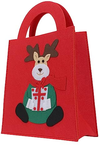 minkissy Festliche Geschenktüte Aus Filz Mit Elchmotiv Tragbar Für Weihnachtsgeschenke Und Feiern Robust Und Sicher