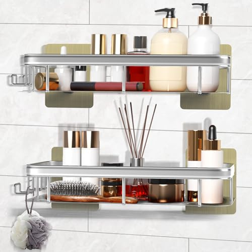 Dealswin Estanteria BañO – 2 Piezas Estanteria Ducha Sin Taladro Impermeable y a prueba de óxido Estante Ducha De Gran Capacidad, Organizador Ducha Para Champú y Gel De BañO (Plata)