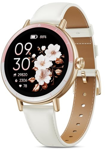 TIFOZEN Montre Connectée Femme, 1,27'' HD Smartwatch Petit Poignet Ronde avec Cycle Menstruel/SpO2/Fréquence Cardiaque/Sommeil/Podomètre/100+ Modes Sportifs/IP68 pour Android iOS, Or Rose/Ivoire