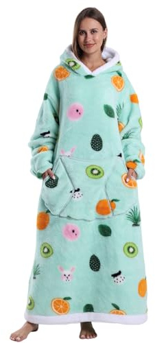 Pterygoid Filt med huva, bärbar modell i lång oversized design med ärmar, för kvinnor och män, present för vuxna och tonåringar