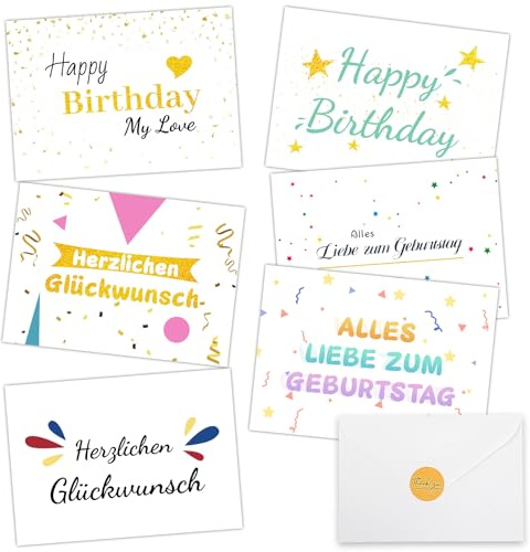 20 Geburtstagskarten Set, Glückwunschkarten Postkarten zum Geburtstag,Happy Birthday Karten,ideal als Postkarte oder Grußkarte als Geschenk für Männer&Frauen(20 Karten+20 Umschläge+20 Aufkleber)
