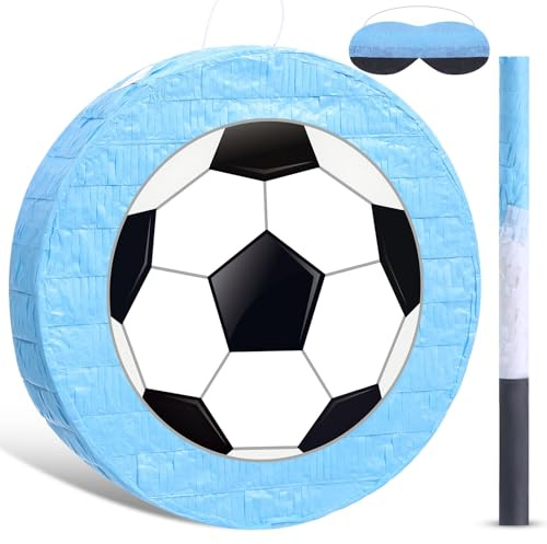 Capoda Soccer Ball Piñata Decorations Blue Soccer Piñata Games with Stick and Blindfold Sports Themed Birthday Party Decorations Baby Shower Party Supplies