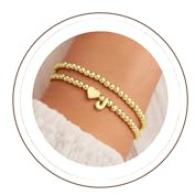 TINGN Armband Damen Gold mit Herz - 14K Gold Vergoldet Herz Armband mit Buchstaben A-Z Layered Perlenarmband Armbänder Personalisierte Geschenke für Frauen Mädchen Freundin Mama Geschenk Schmuck