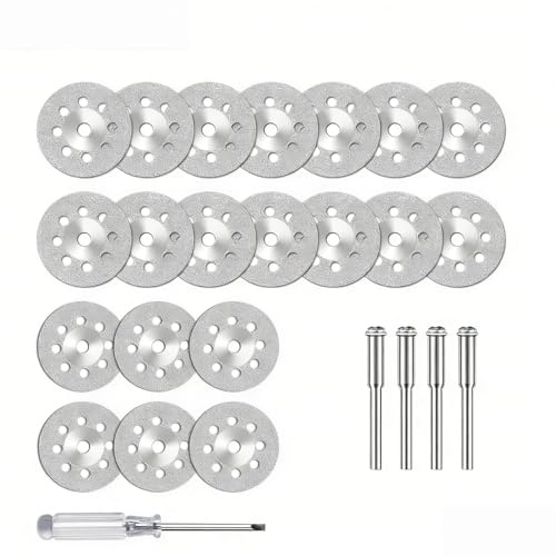 Dischi da taglio diamantati, disco da taglio (22 mm) per utensili rotativi Dremel, con cacciavite, mini disco diamantato con 4 punte da 3 mm, per pietra, vetro, piastrelle, legno (20 pezzi)