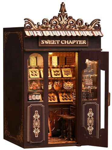BAODBF Kit Book Nook - Maison de poupée DIY avec lampe - 12 × 10,5 × 17,5 cm - Puzzle 3D de serre-livres en bois pour décoration d'étagère - Maison miniature à construire soi-même pour adultes à