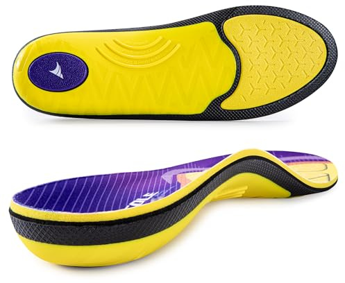 VALSOLE Pro Plantar Fasciitis Insoles for Men Women, 220+lbs Heavy Duty High Arch Support Orthotic Inserts, Work Boots Shoe Insoles for Flat Feet,Metatarsalgia,Heel Pain (Yellow & Purple, UK-10-286mm)
