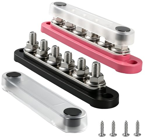 12V Bus Bar Power 300A Distribution Block 6 x M8 Terminal Studs with Cover | Heavy Duty Terminal Block 6 M8 terminal Studs for Automotive Marine Boat RV Yachts, DC 12V-48V Battery Busbar Junction Block