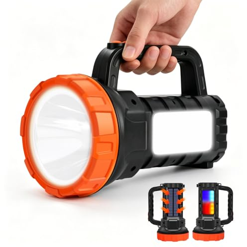 Masmejor Solar Linternas LED Alta Potencia, 2000LM, 6000mAh, XXXL, IPX4 | 6 Modos de Luz, 800m Alcance, Salida USB, Luz Roja y Azul, IPX4, Correa de Hombro para Camping, Senderismo, y Emergencias