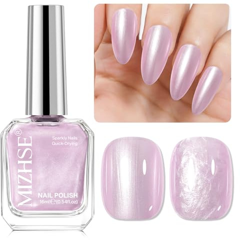 Rosa pärlmutt nagellack, snabbtorkande nagellack med glitter och skimrande oljebaserad effekt, utan UV-lampa TPO HEMA-fri, nageldesign DIY hemma eller i salongen, 16 ml