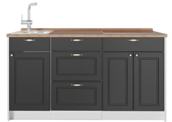 Vicco Köksblock Fame-Line, Herrgård i antracitguld, 150 cm, AP Oak, för individuell expansion med kompatibla moduler