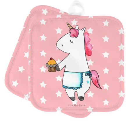Mr. & Mrs. Panda Topfuntersetzer Einhorn Muffin - Geschenk, Topflappen Set, Unicorn, Topflappenset, Geburtstagsgrüße, Kochlappen, Backen, topfhalter, Geburtstag