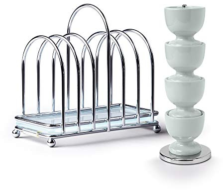 Zeal BASET9G Lot de 4 coquetiers empilables en mélamine avec support chromé et verre 6 pièces