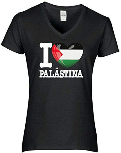 FanShirts4u Damen T-Shirt - I Love PALÄSTINA Palestine - WM Trikot Liebe Herz Heart (S, PALÄSTINA/schwarz)