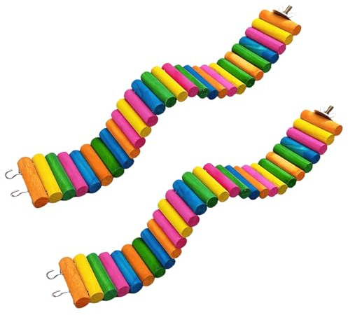 2Piece Hamster Colorful Bridge,Flexible Bendy Climbing Ladder Hanging Wooden Stairs Chew Toy for Bird Parrot Chipmunk Sugar Glider Gerbil Mice