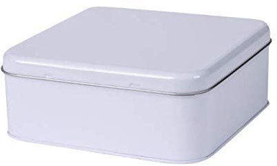 BZB PURE WHITE - Kitchen Tin/Caddy/Canister/Container - Plain White Metal - Tea/Coffee/Sugar/Cake/Biscuit/Foodstuff Storage (Square Tin 16.5 cm)